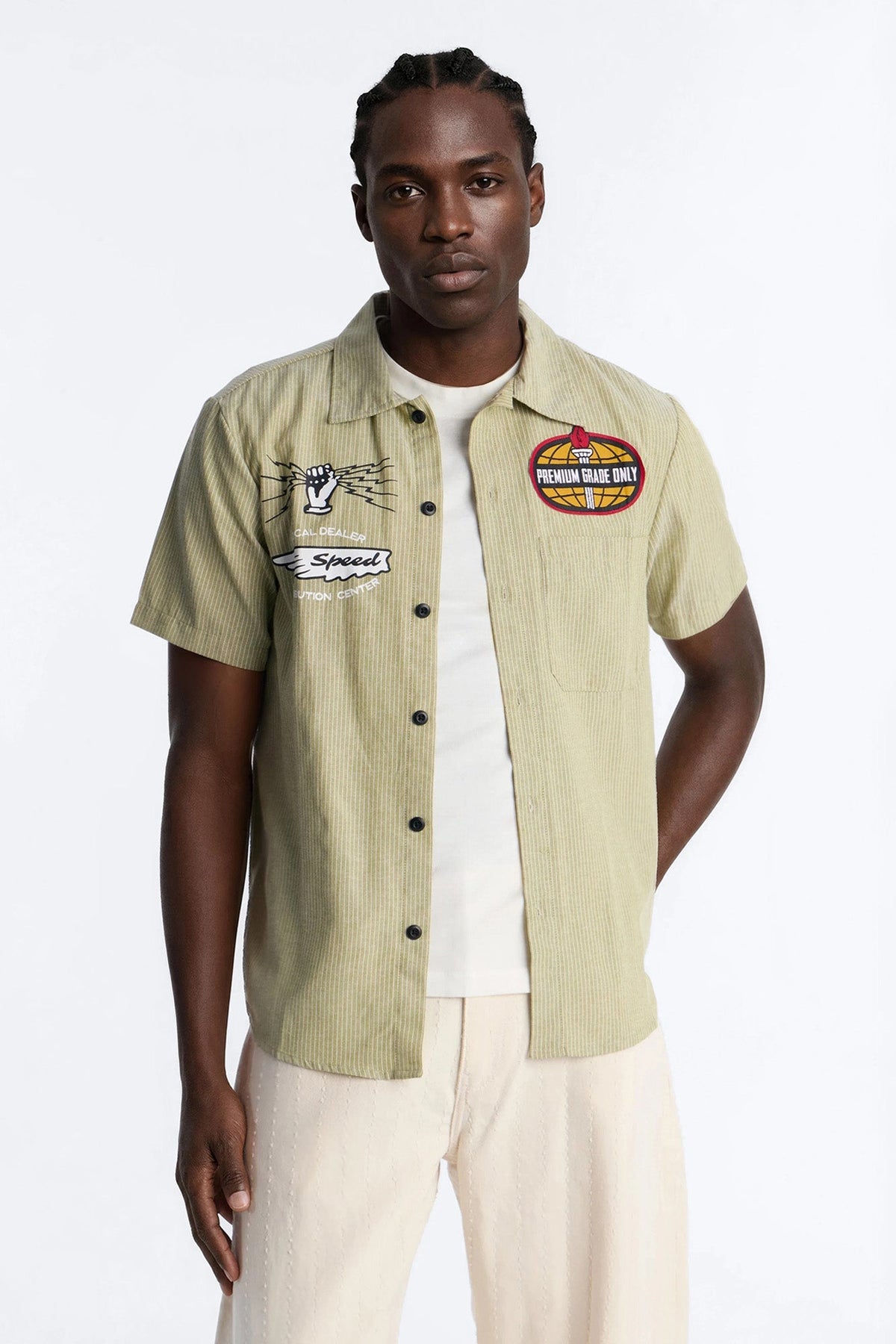 Cropped Overdrive Mode Striped Button Up Shirt - Sage