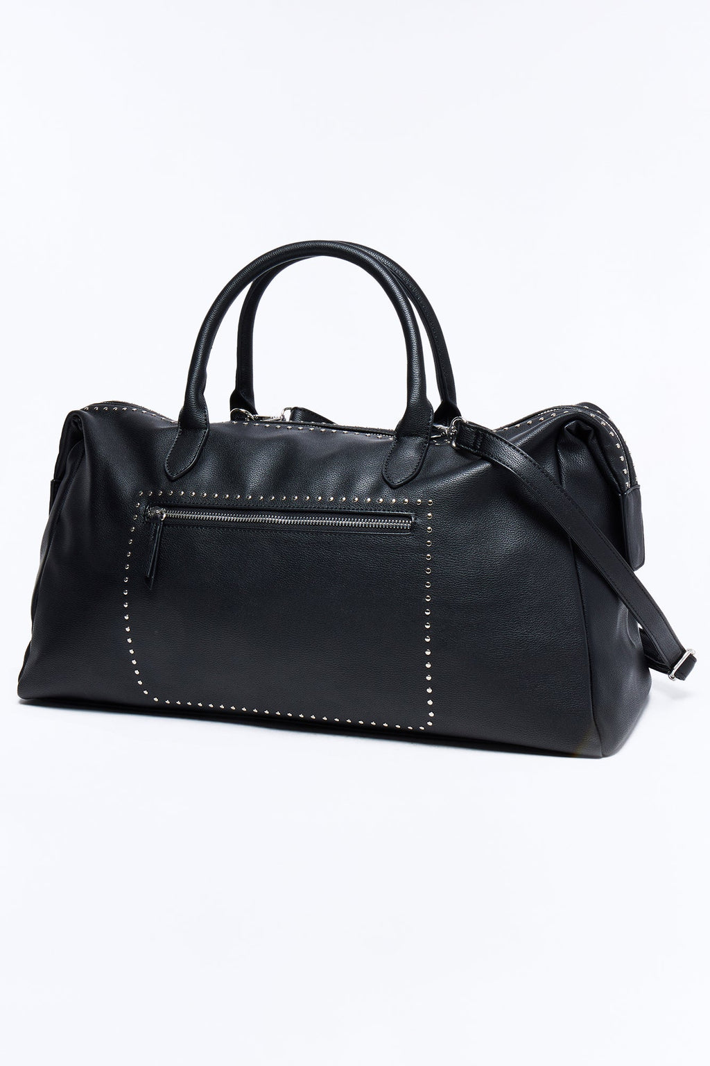 Textured Faux Leather Mid Size Weekender Duffle Bag - Black