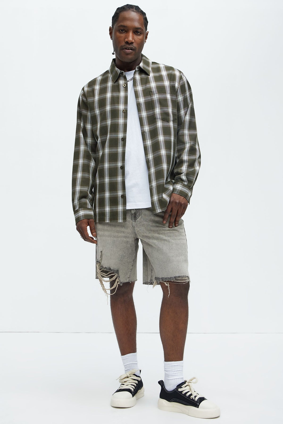 Relaxed Raw Hem Distressed Denim Shorts - Grey/Smoke