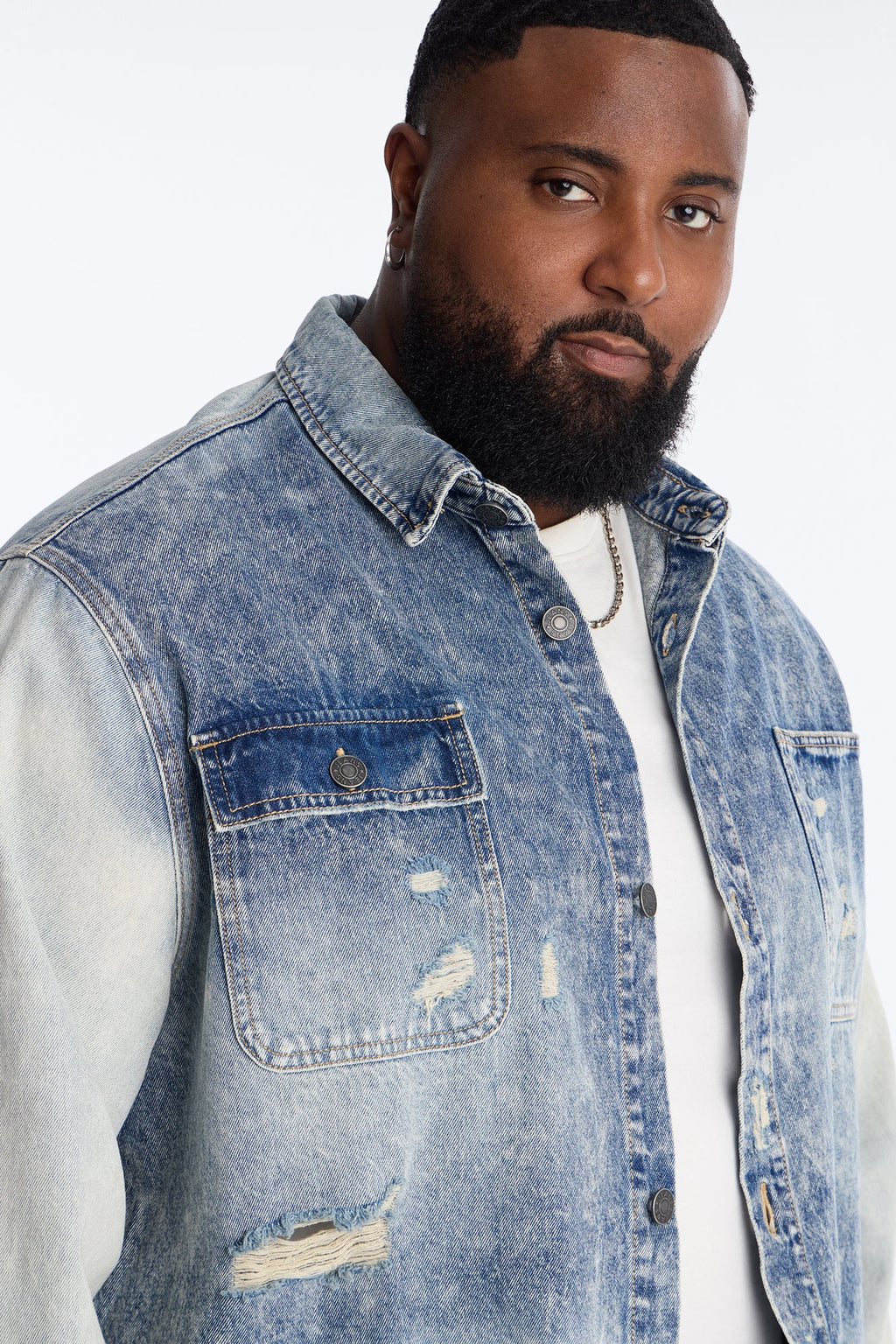 Cropped Hyperion Button Up Shirt - Bleach Blue Wash
