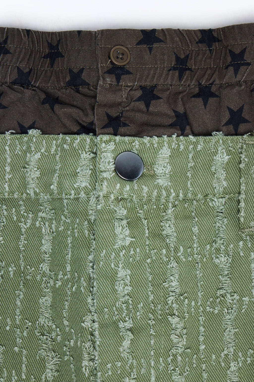 Baggy Double Waisted Stars And Distressed Short - Olive