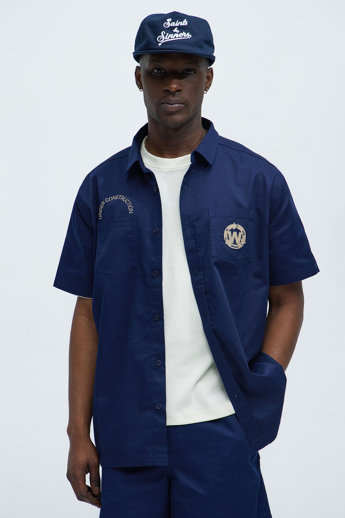 In The Works Short Sleeve Button Up Shirt - Navy