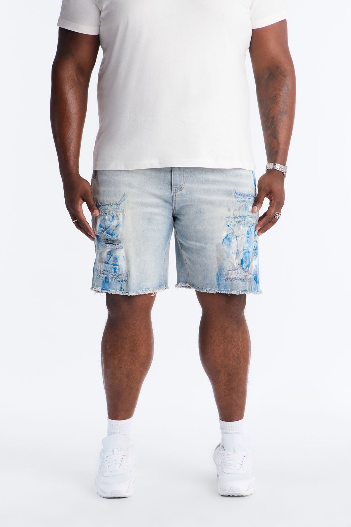Slim Distressed Painter Denim Short - Light Wash
