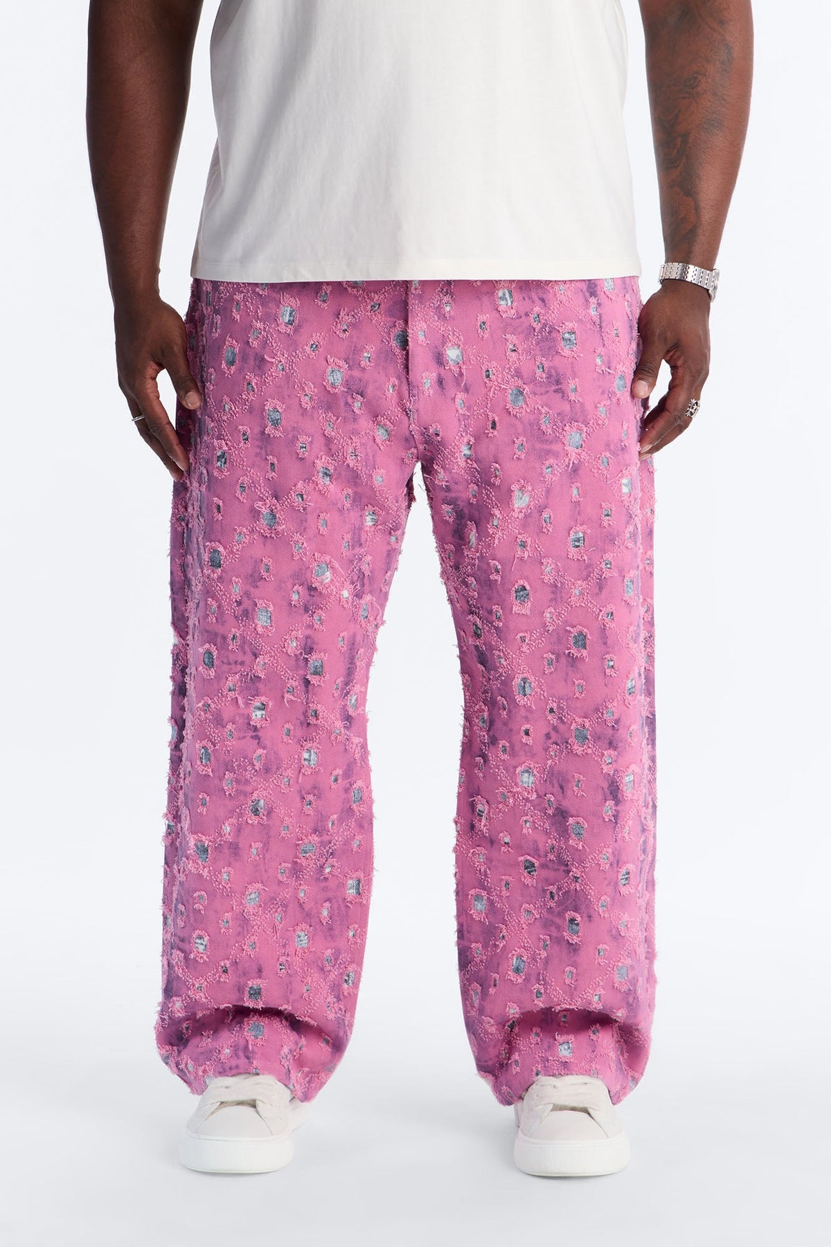 Baggy Frayed Illusions Jean - Pink