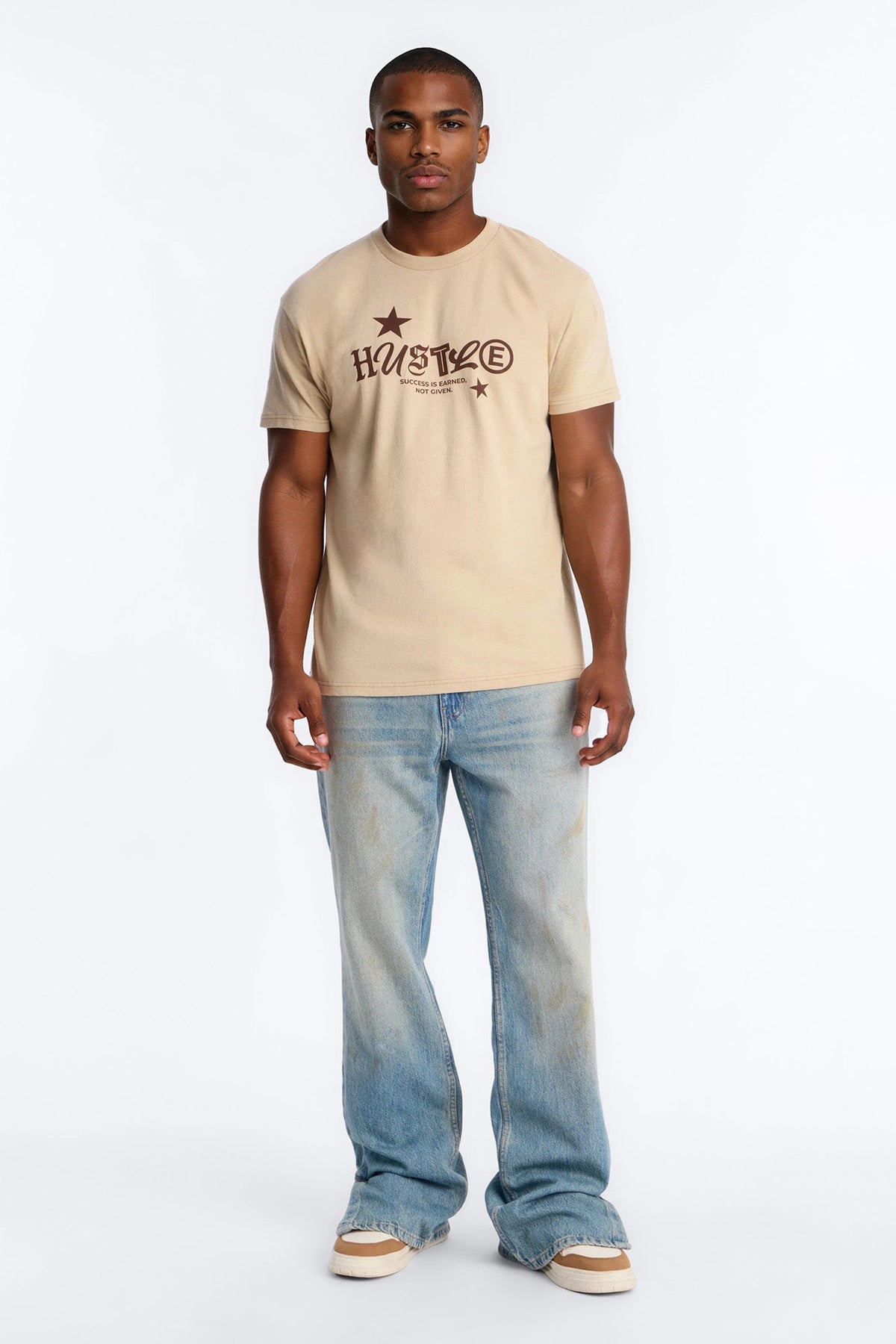 Hustle Mindset Oversized Short Sleeve Tee - Sand