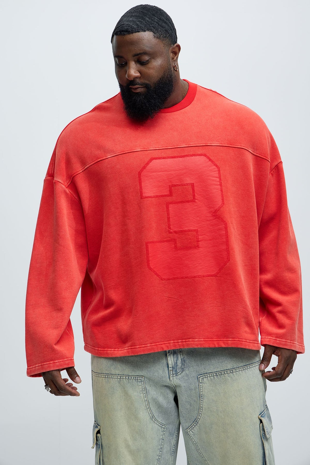 Kyle Long Sleeve Oversized Tee - Red