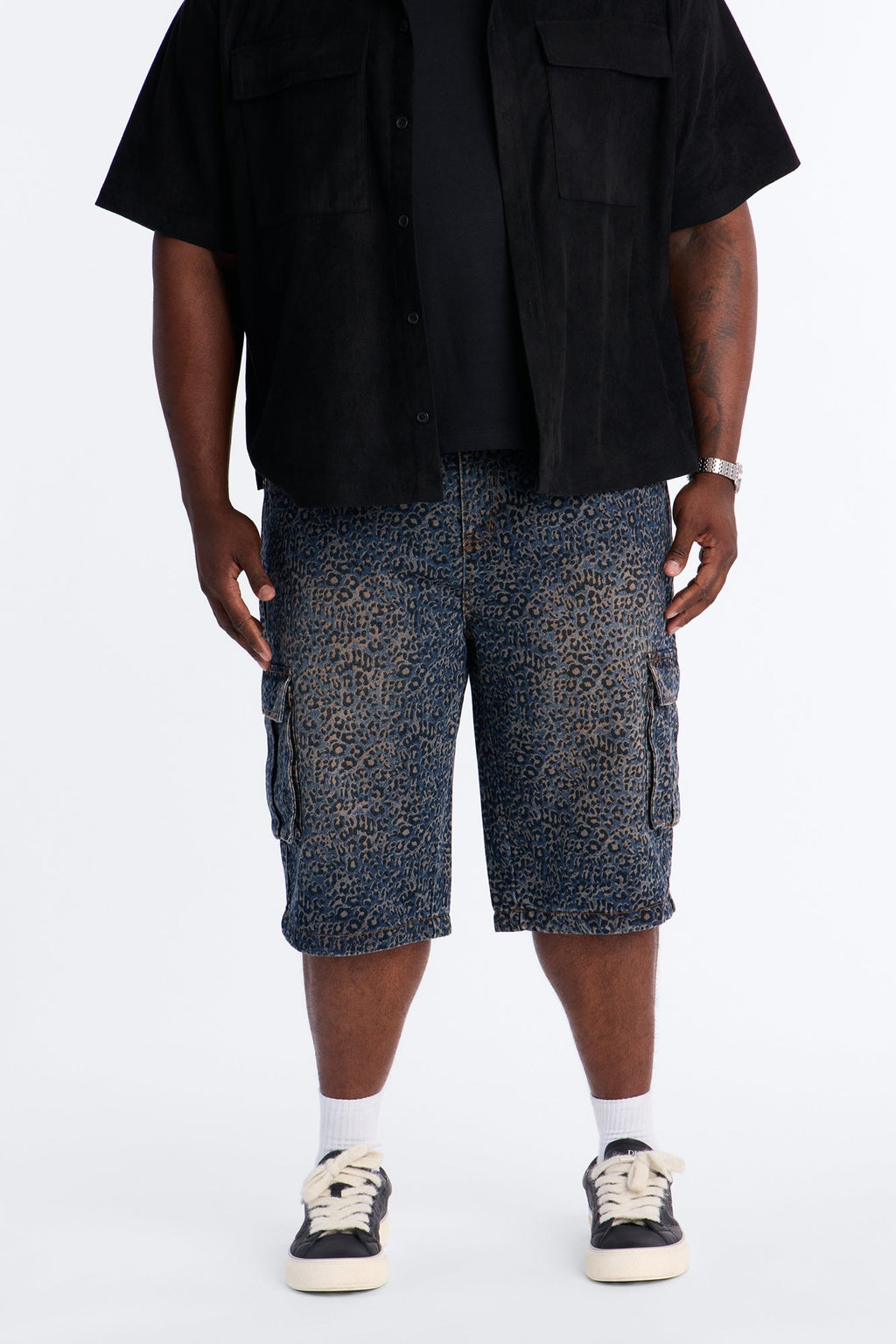 Snow Leopard Dusk Baggy Cargo Denim Short - Dark Wash