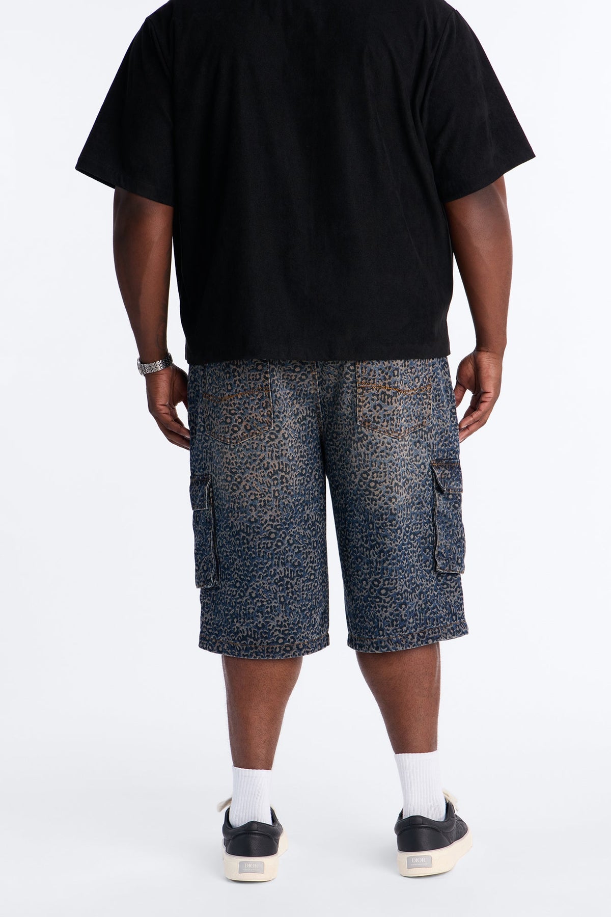 Snow Leopard Dusk Baggy Cargo Denim Short - Dark Wash