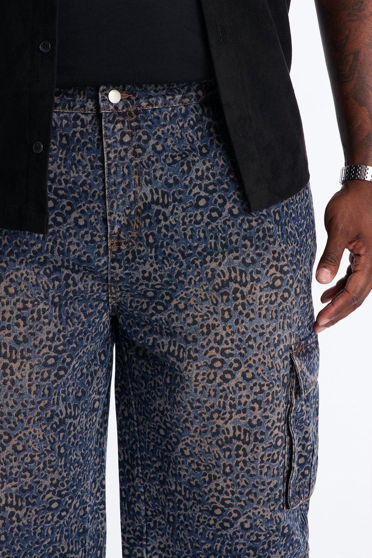 Snow Leopard Dusk Baggy Cargo Denim Short - Dark Wash
