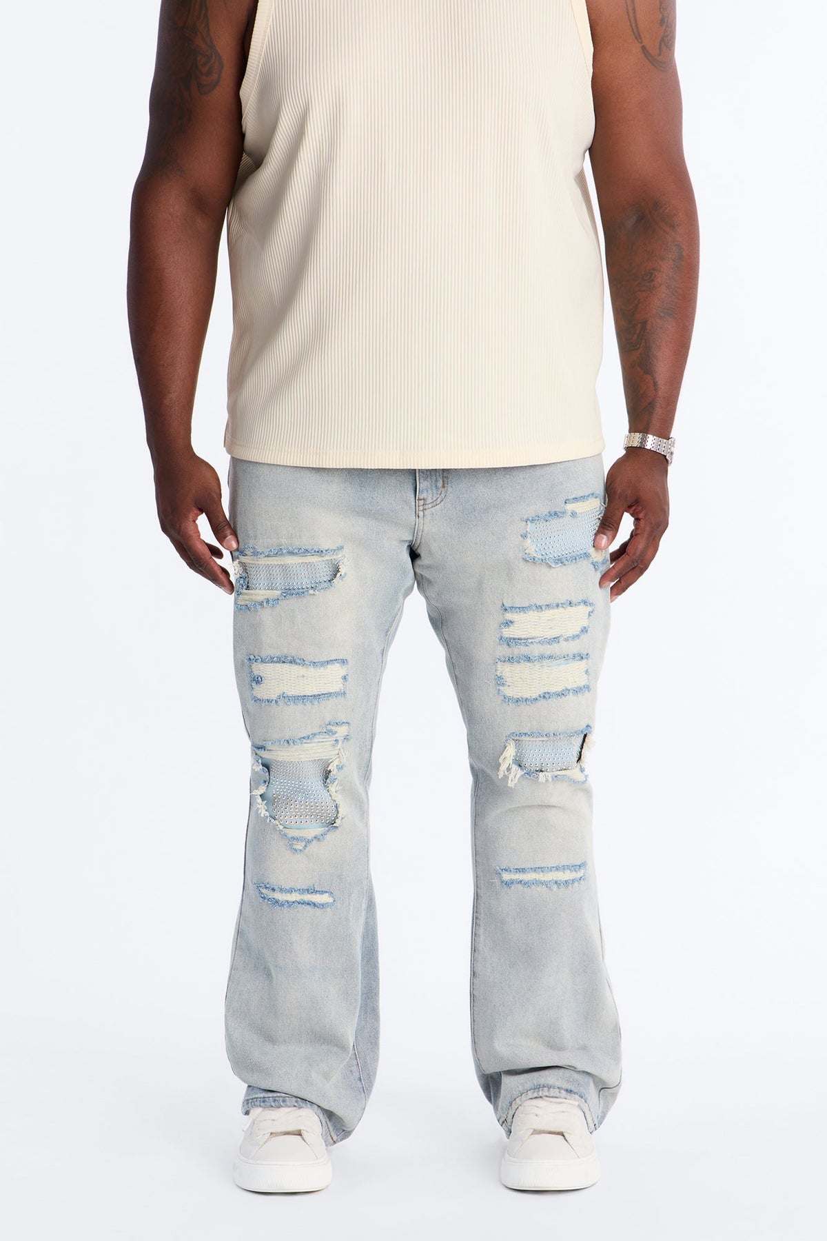 Stacked Slim Flare Stud Havoc Jean - Light Wash