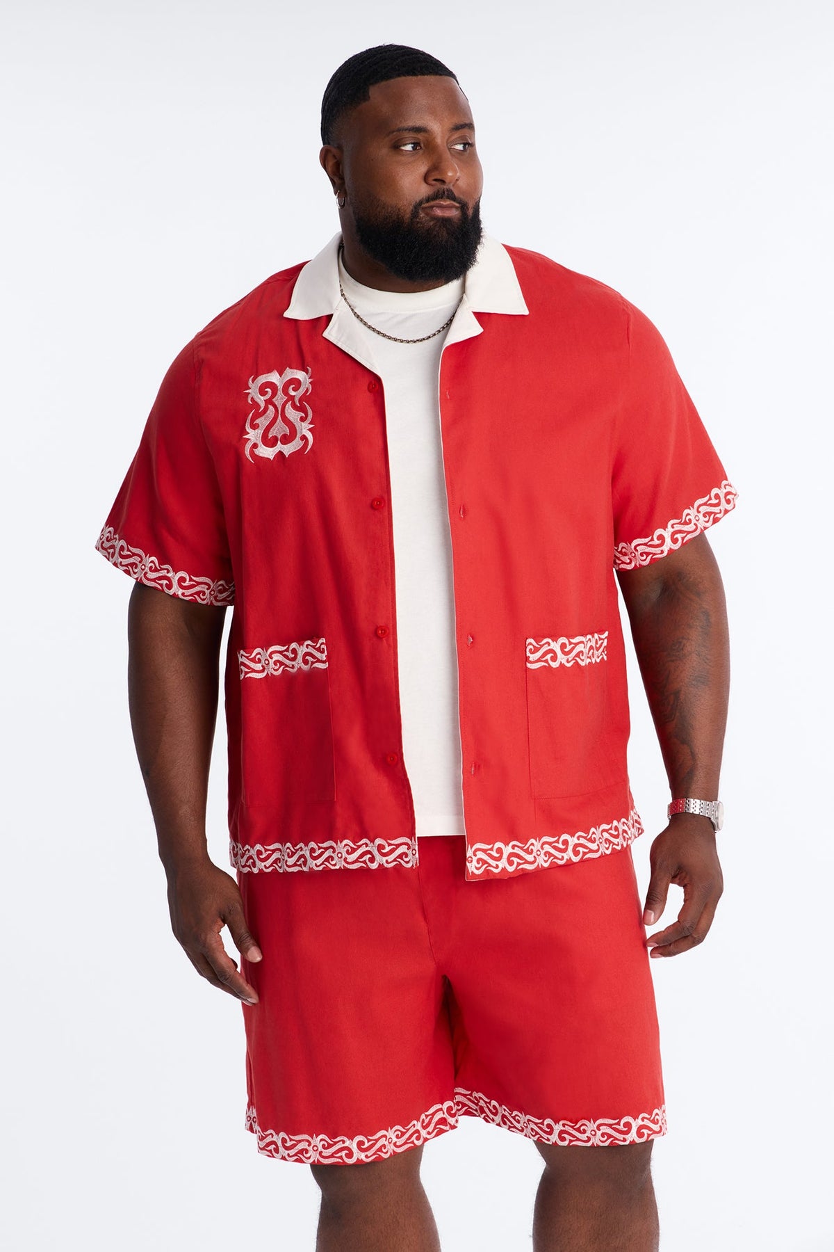 Coastal Isla Cuban Button Up Shirt - Red