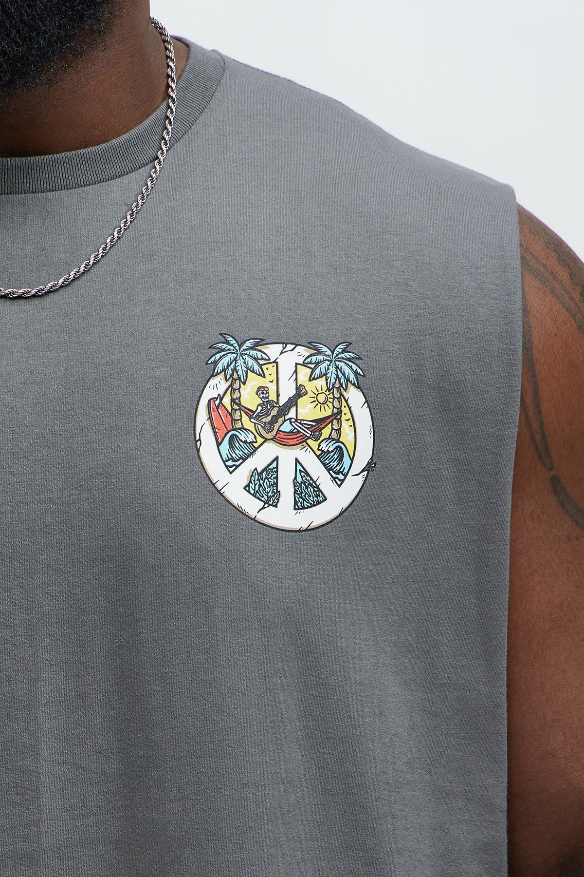 Paradise Found Muscle Tee - Charcoal