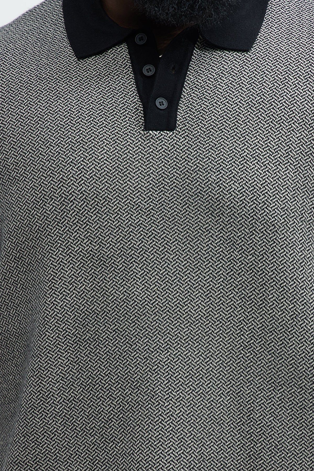 Harry Herringbone Button Down Sweater Polo - Black/combo