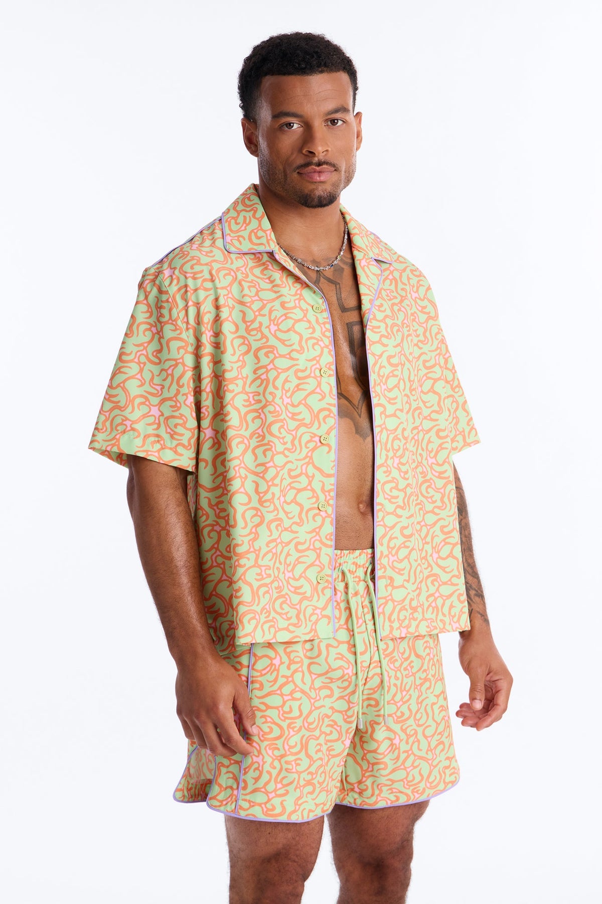 Relaxed Spring Break Fling Cuban Collar Button Up Shirt - Multi Color