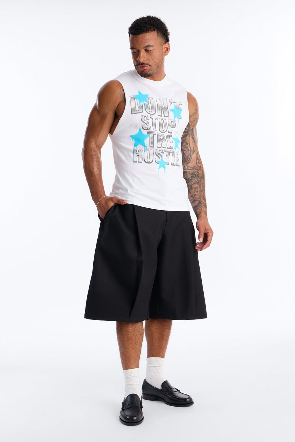 Don't Stop The Hustle Muscle Tee - White