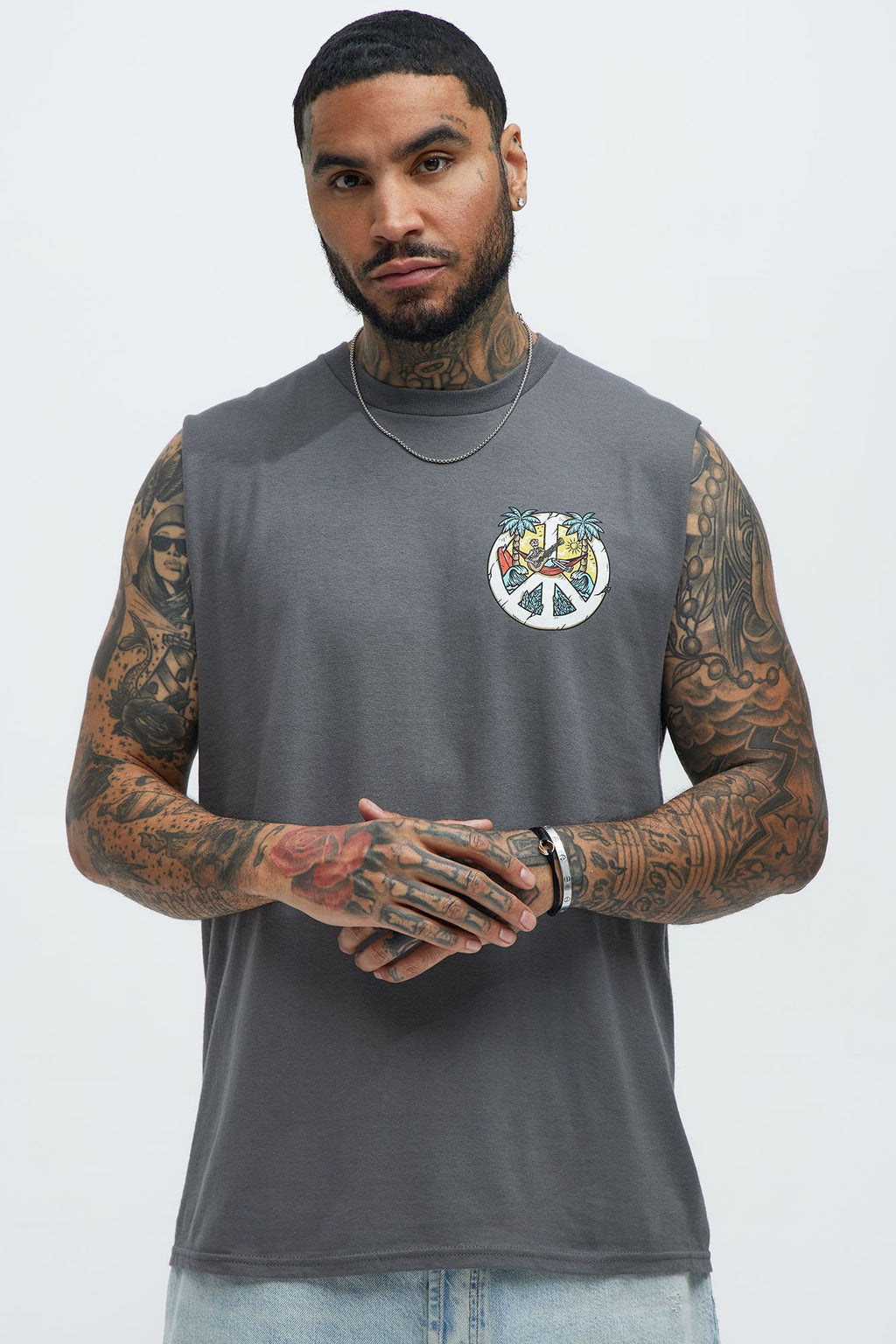Paradise Found Muscle Tee - Charcoal