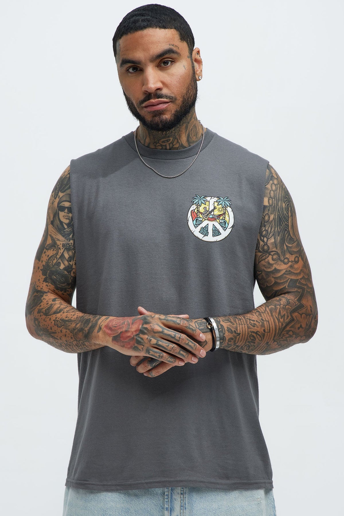 Paradise Found Muscle Tee - Charcoal