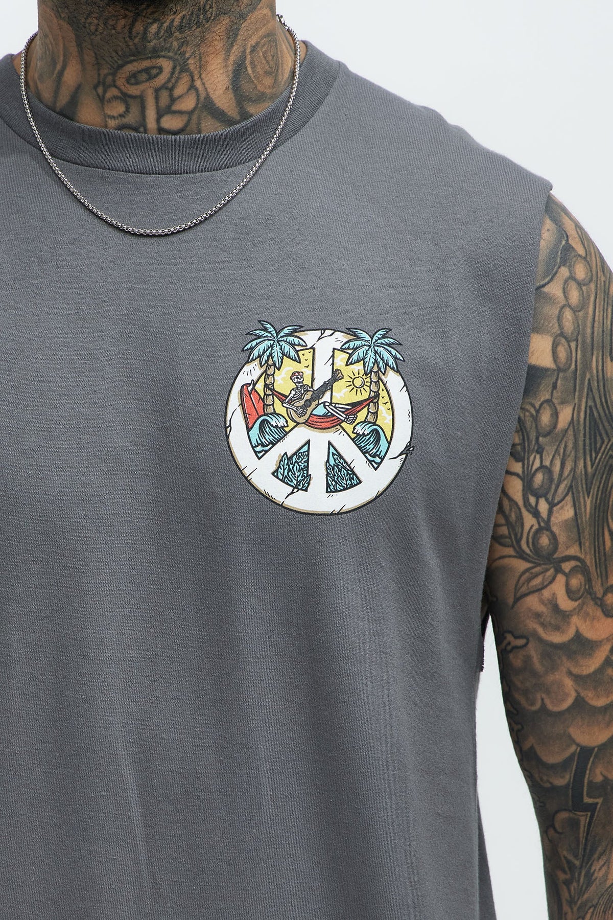 Paradise Found Muscle Tee - Charcoal
