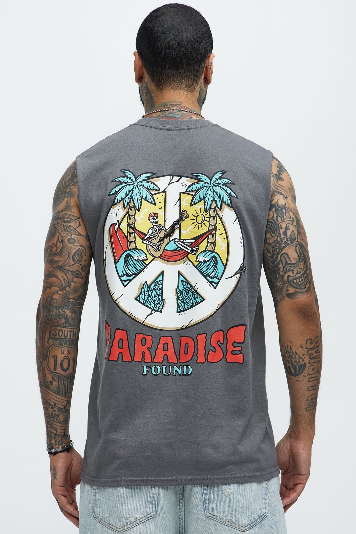 Paradise Found Muscle Tee - Charcoal