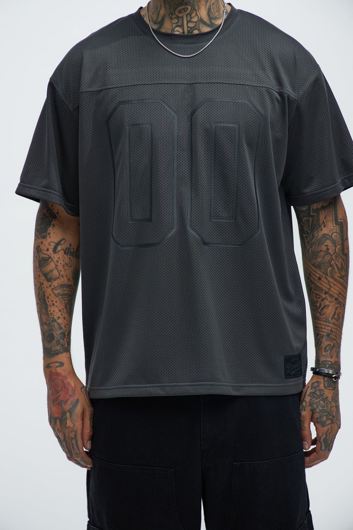 Mesh Boxy Football Short Sleeve Tee - Black