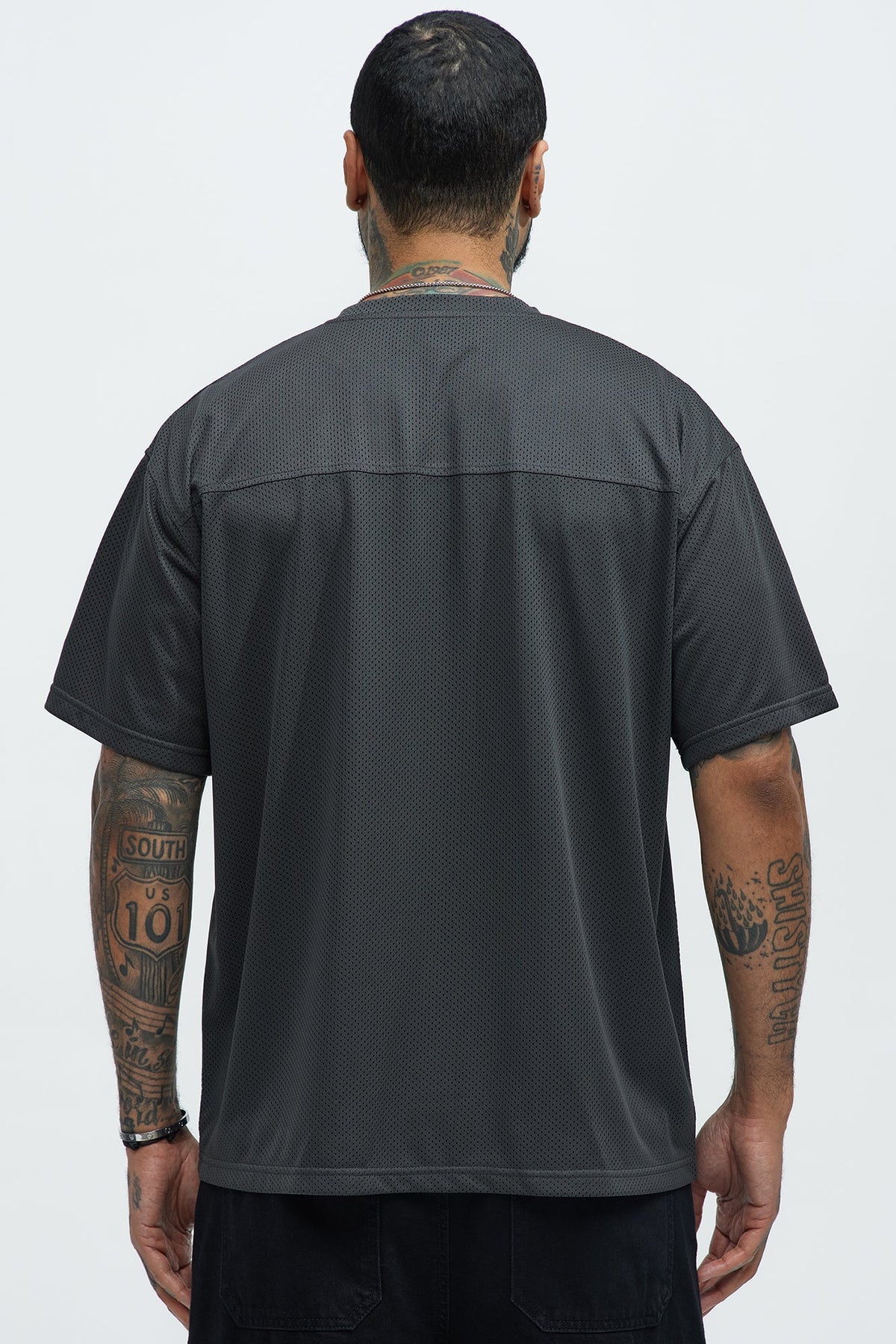 Mesh Boxy Football Short Sleeve Tee - Black