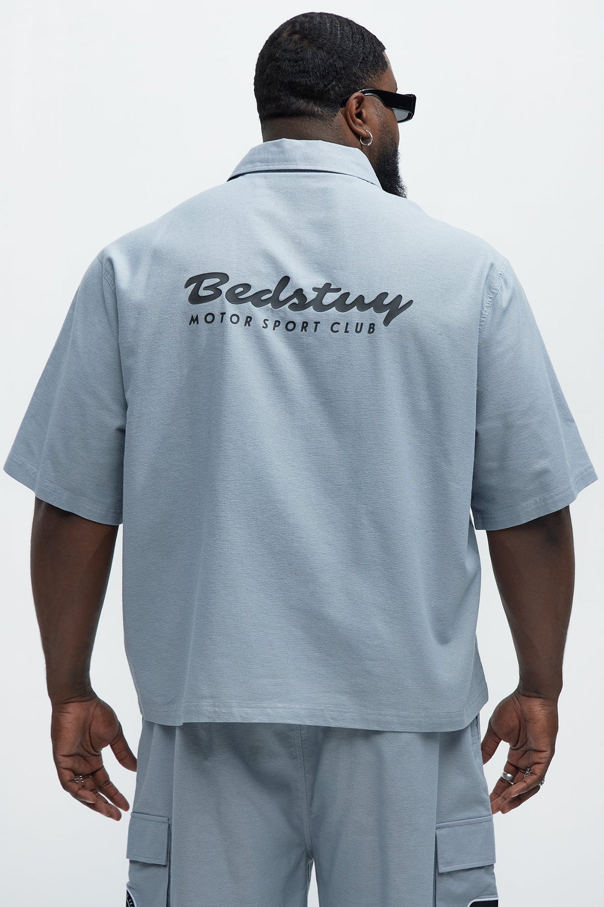 Cropped Bedstuy Patch Button Up Shirt - Light Blue