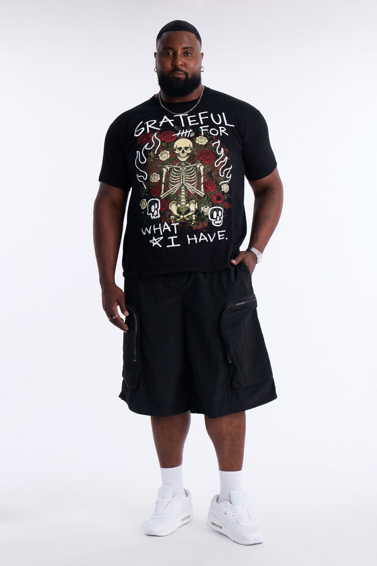Grateful And Fearless Puff Print Short Sleeve Tee - Black