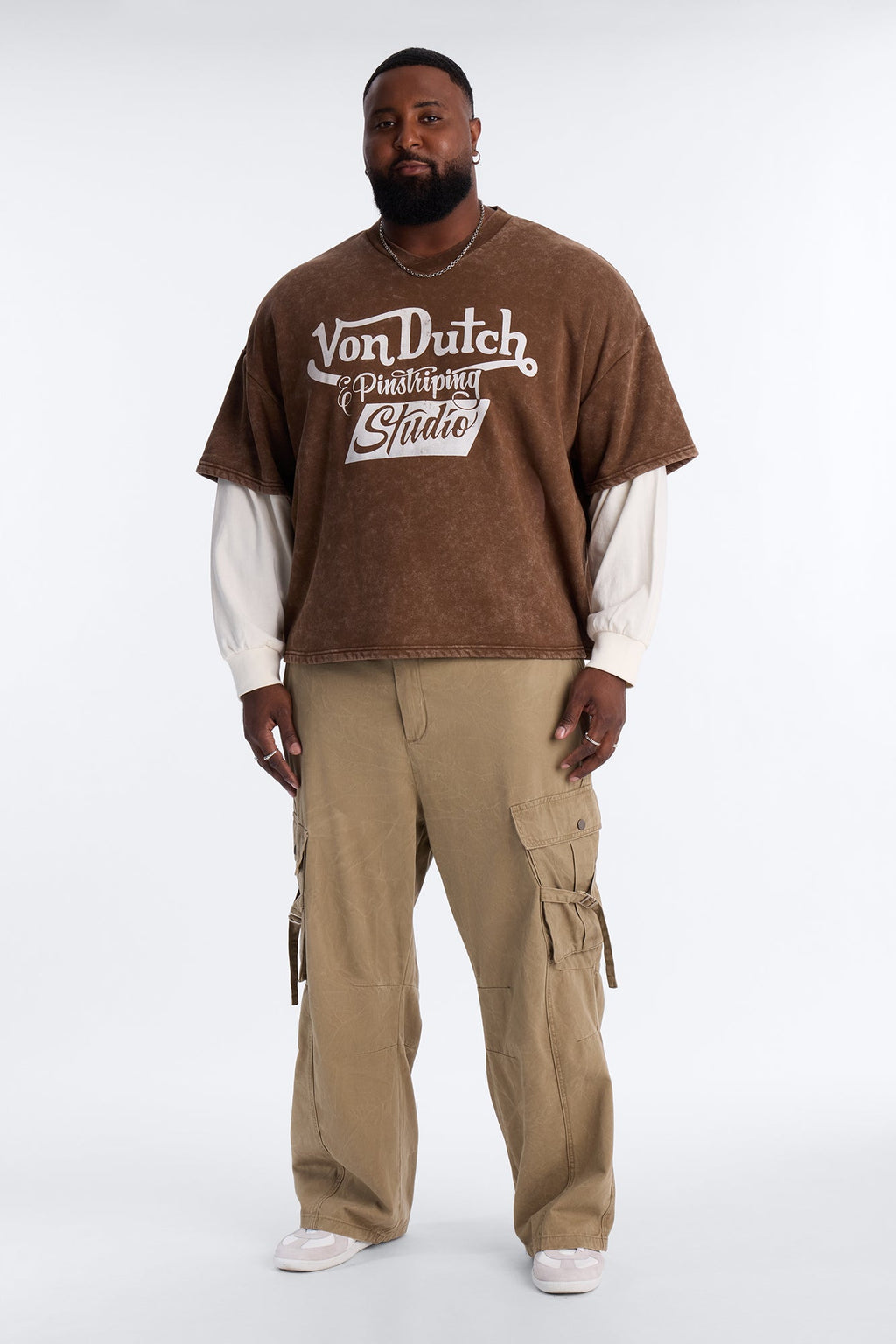 Von Dutch Studio Oversized Fleece Twofer - Brown