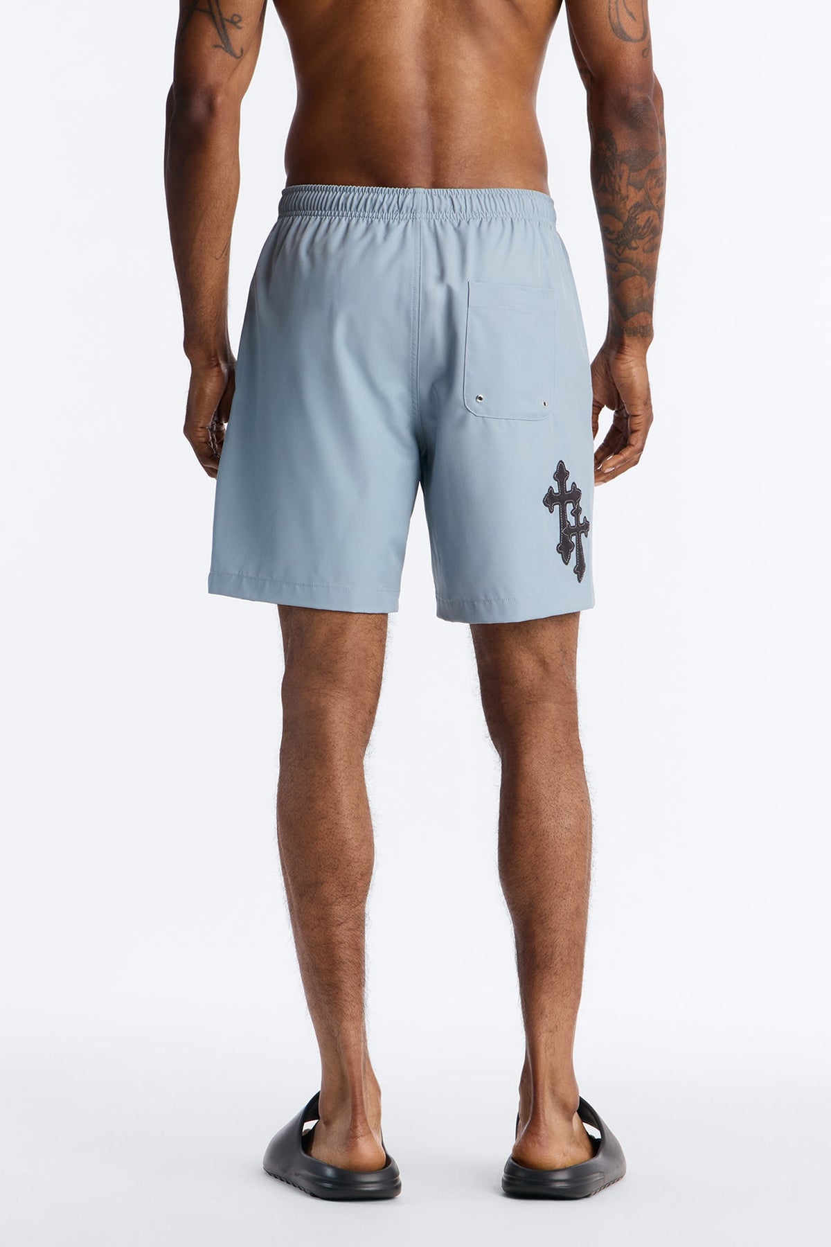 Mirrored Faith Applique Swim Trunk 7″ - Grey