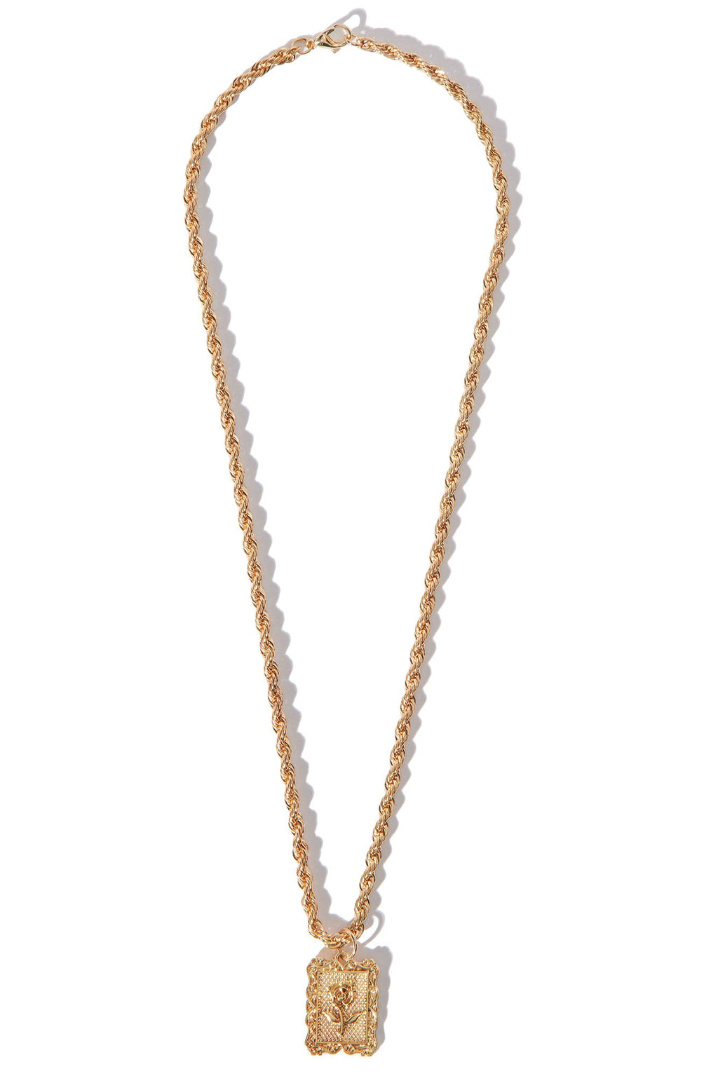 Rose Pendant Rope Chain Necklace - Gold