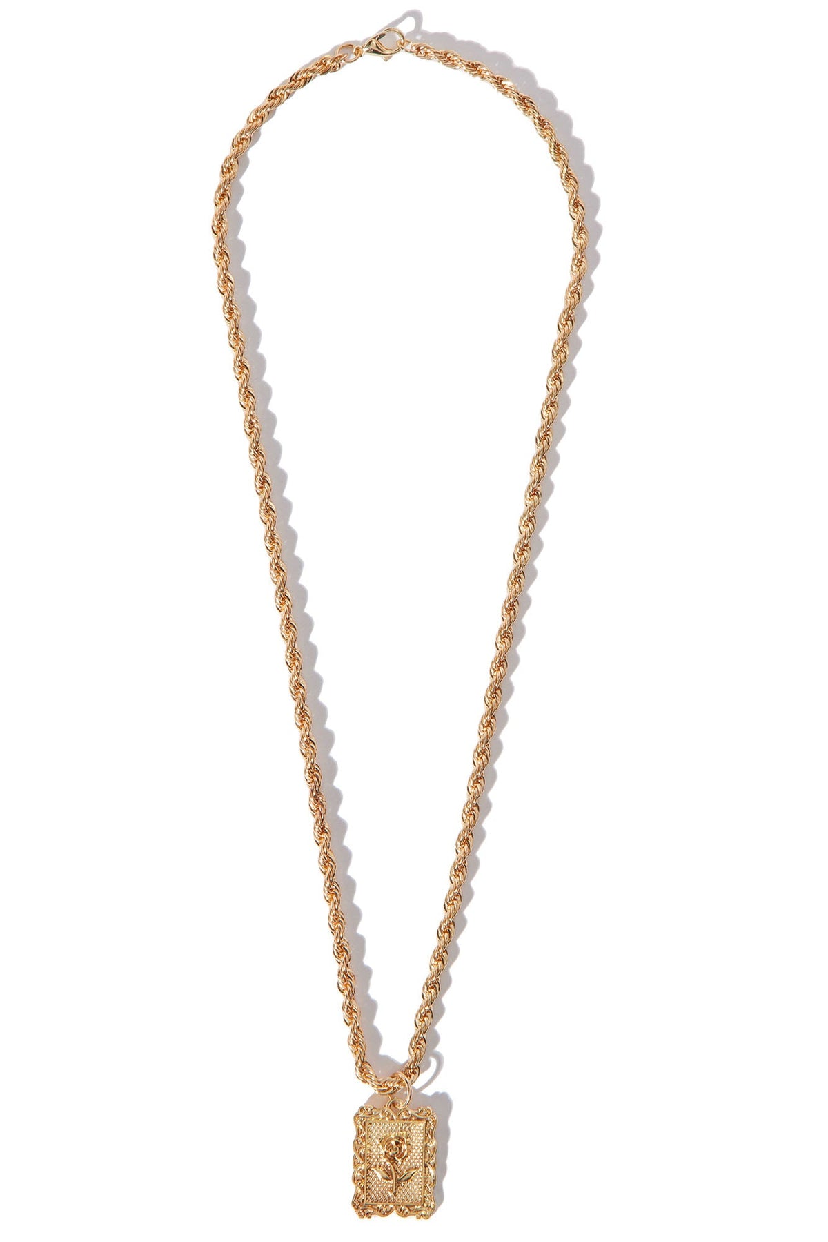 Rose Pendant Rope Chain Necklace - Gold