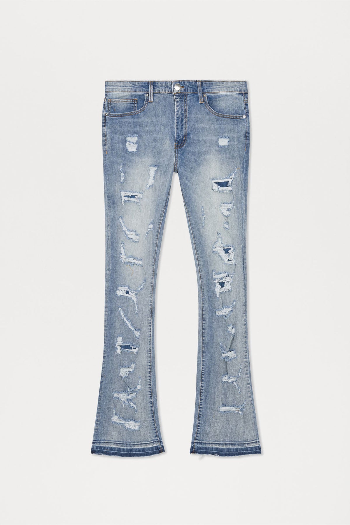 Through It Ripped Skinny Flared Jeans - Vintage Blue Wash