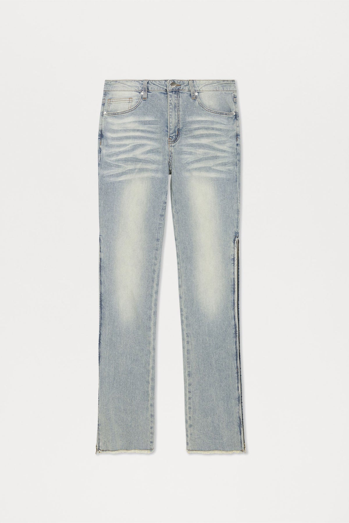 Along Side Zipper Stacked Skinny Flare Jeans - Light Blue Wash