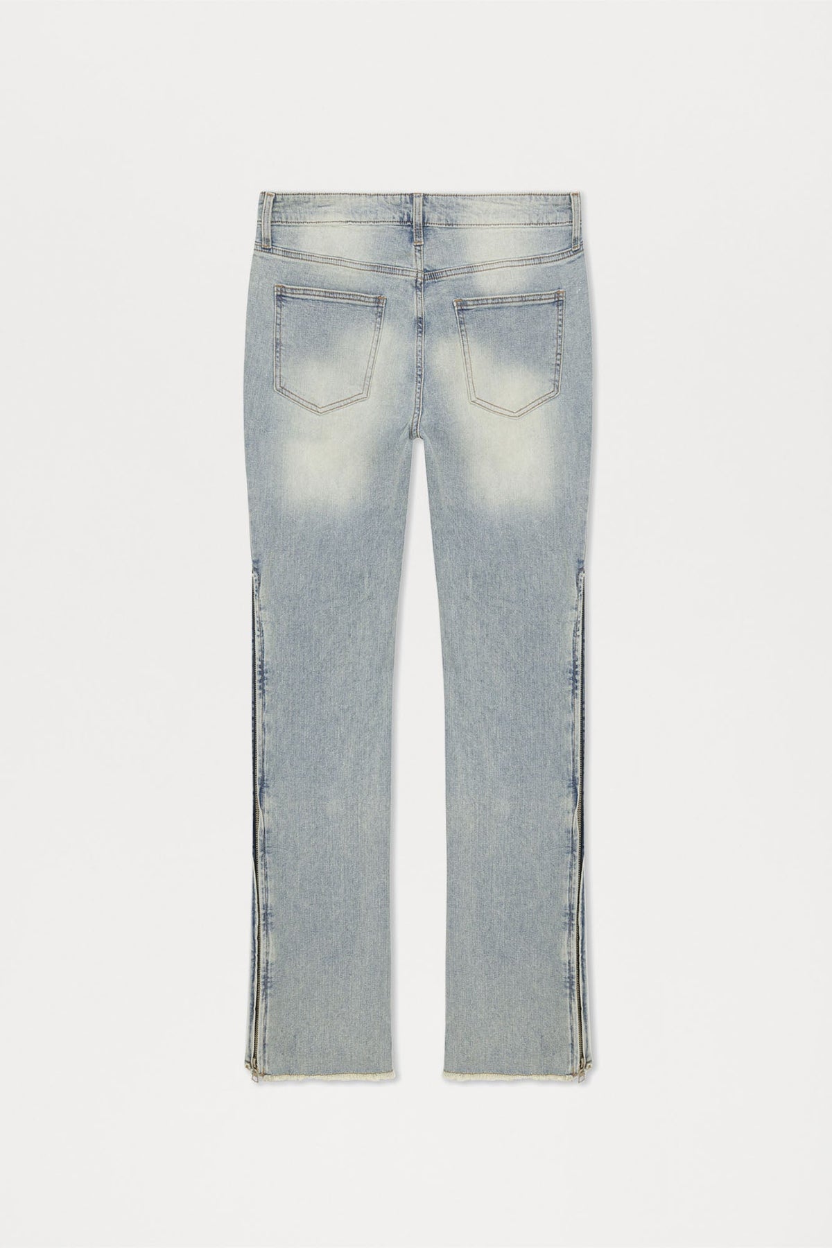 Along Side Zipper Stacked Skinny Flare Jeans - Light Blue Wash