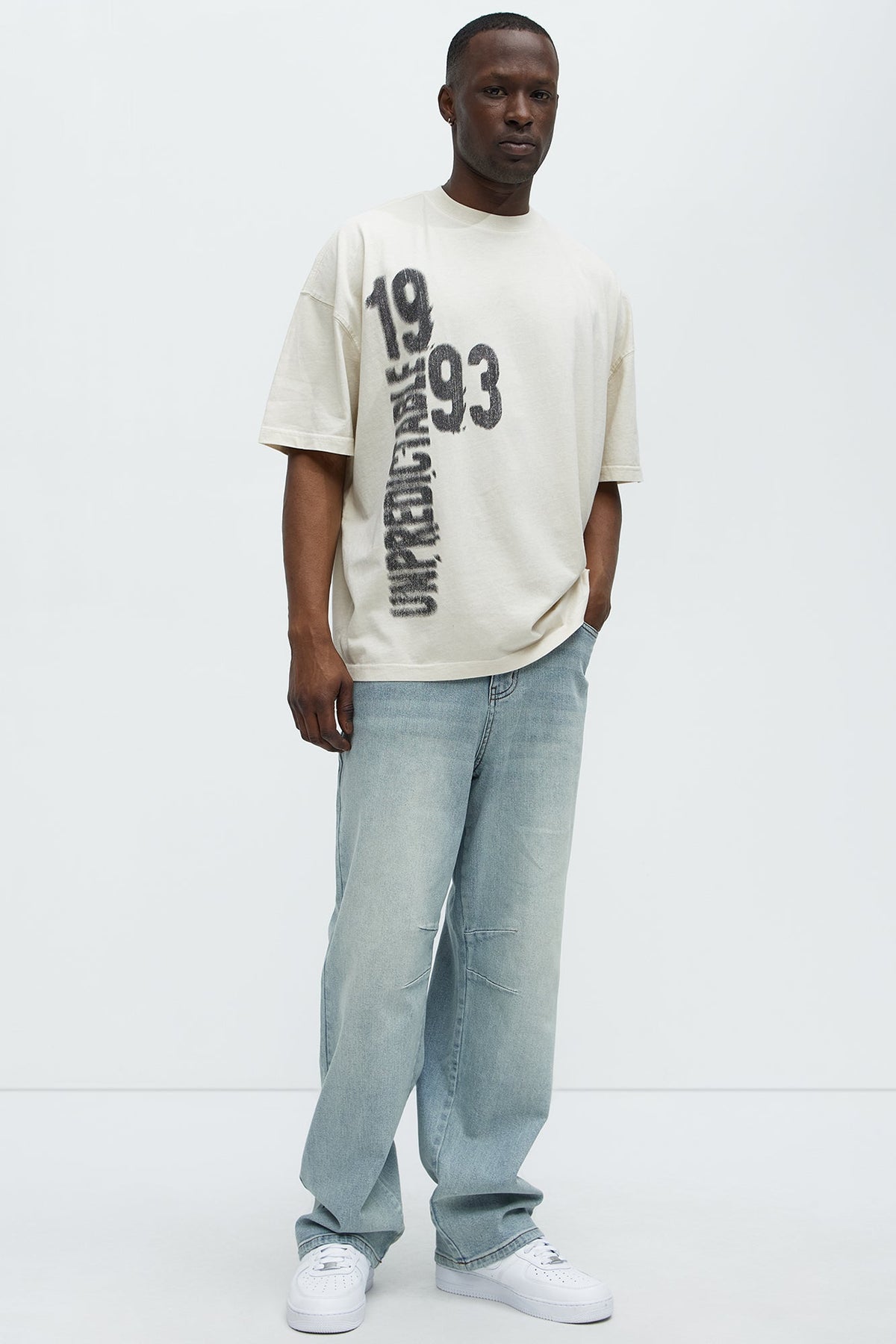 Unpredictable 1993 Oversized Short Sleeve Tee - Cream