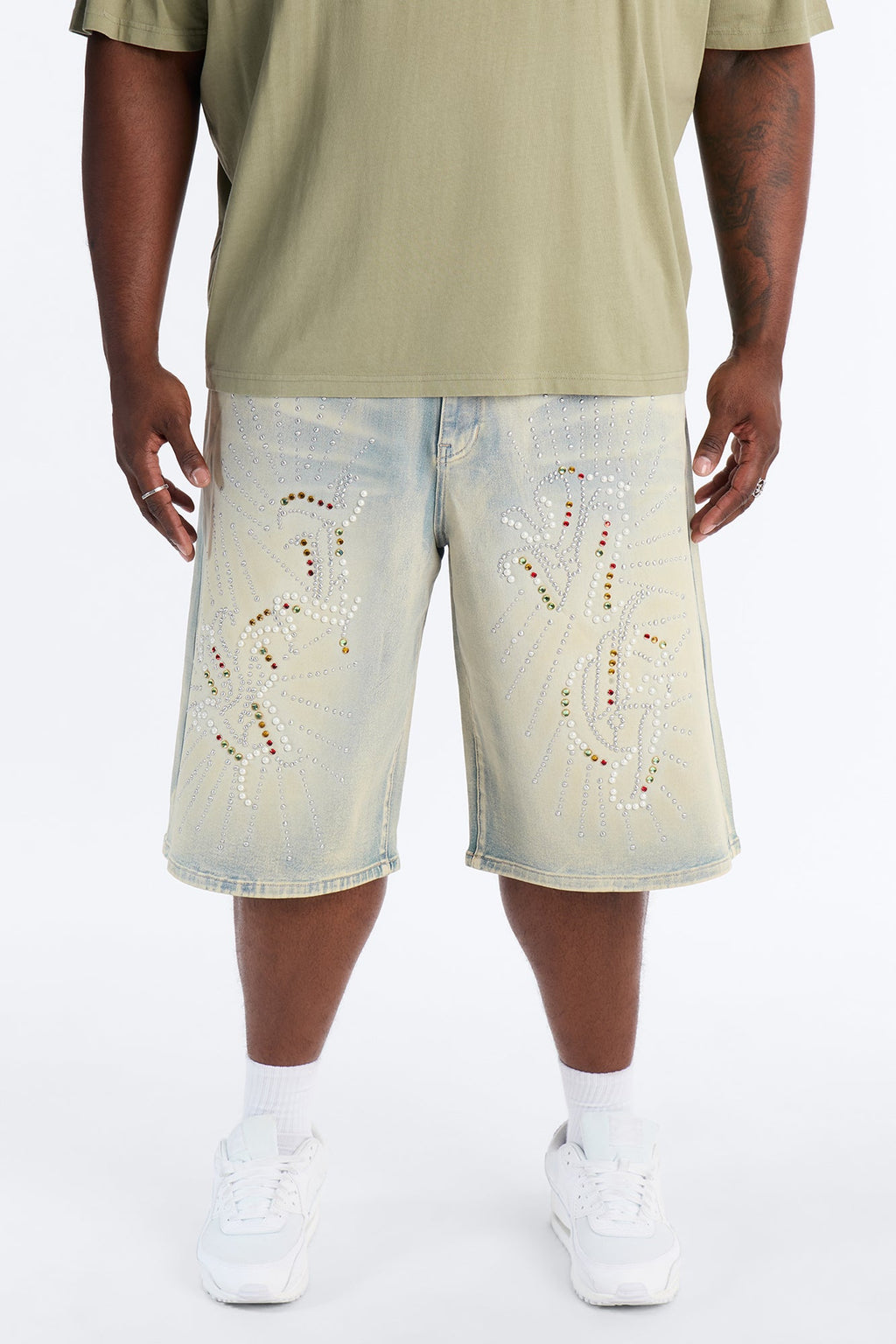Baggy Urban Jeweled Denim Short - Light Wash
