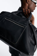 Textured Faux Leather Mid Size Weekender Duffle Bag - Black