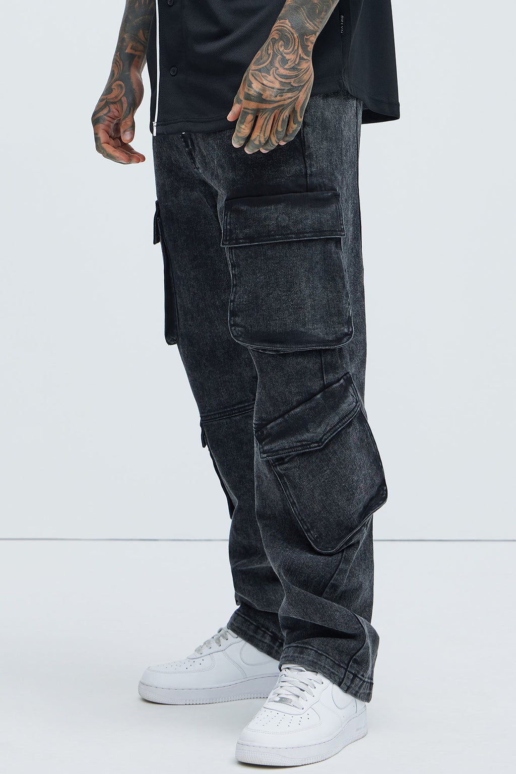 Black Jack Mike Straight Cargo Jeans - Black Wash