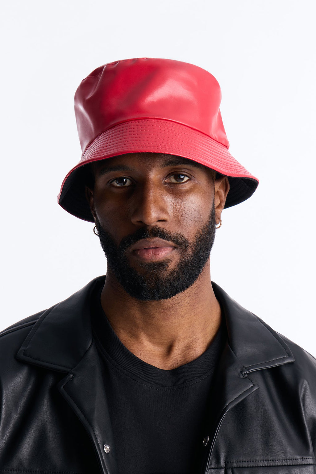 Faux Leather Bucket Hat - Red