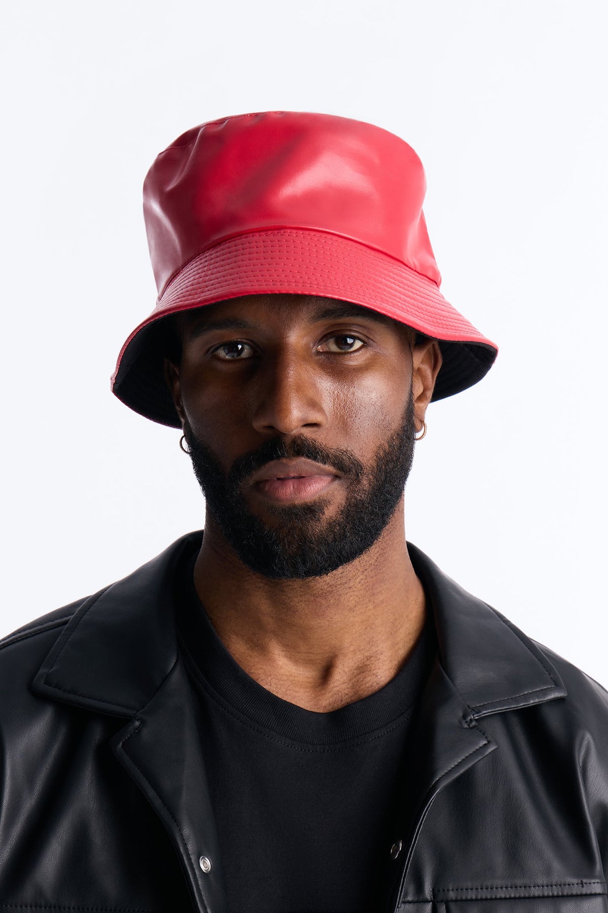 Faux Leather Bucket Hat - Red