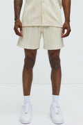 Textured Stripes Relaxed Drawstring Shorts - Cream