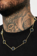 Iced Multi Clover Chain Necklace - Gold/Black