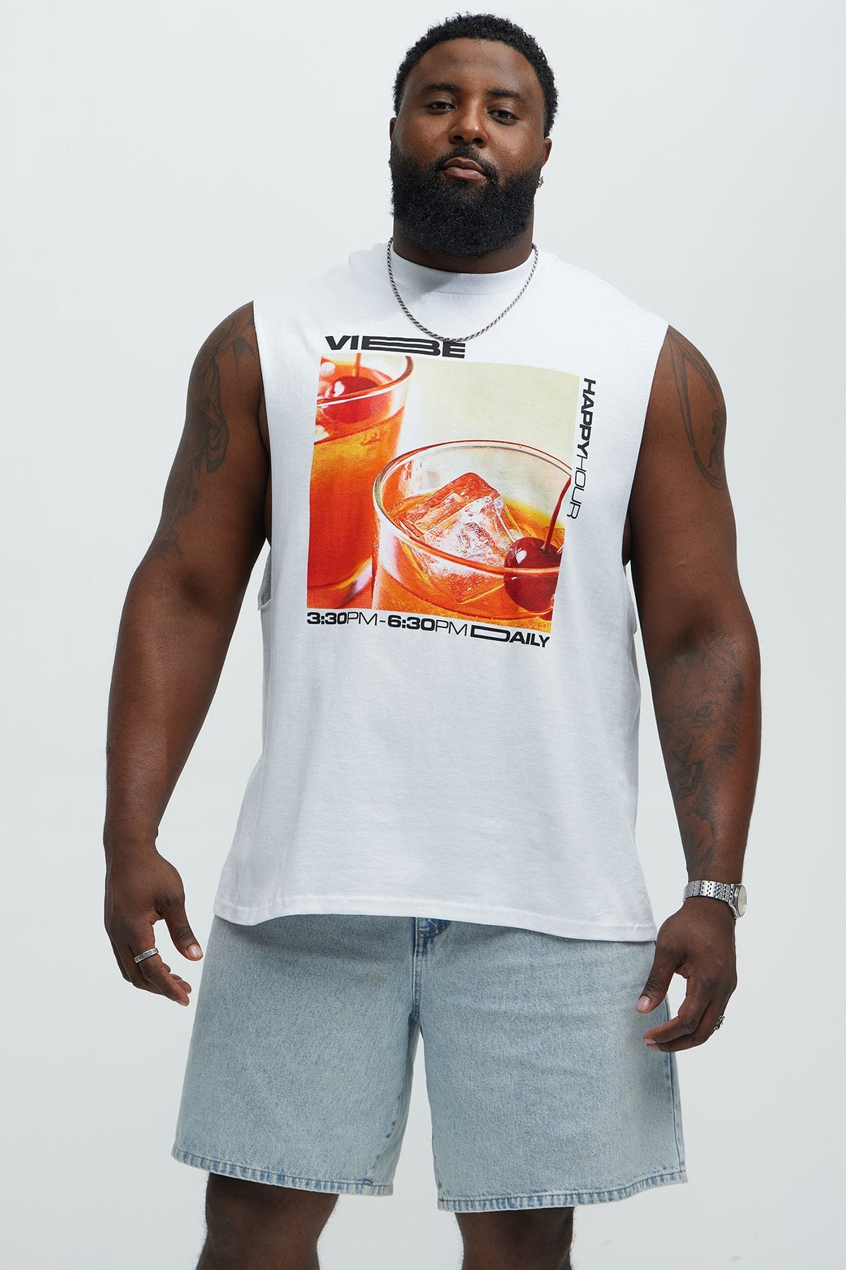 Vibe Happy Hour Muscle Tee - White