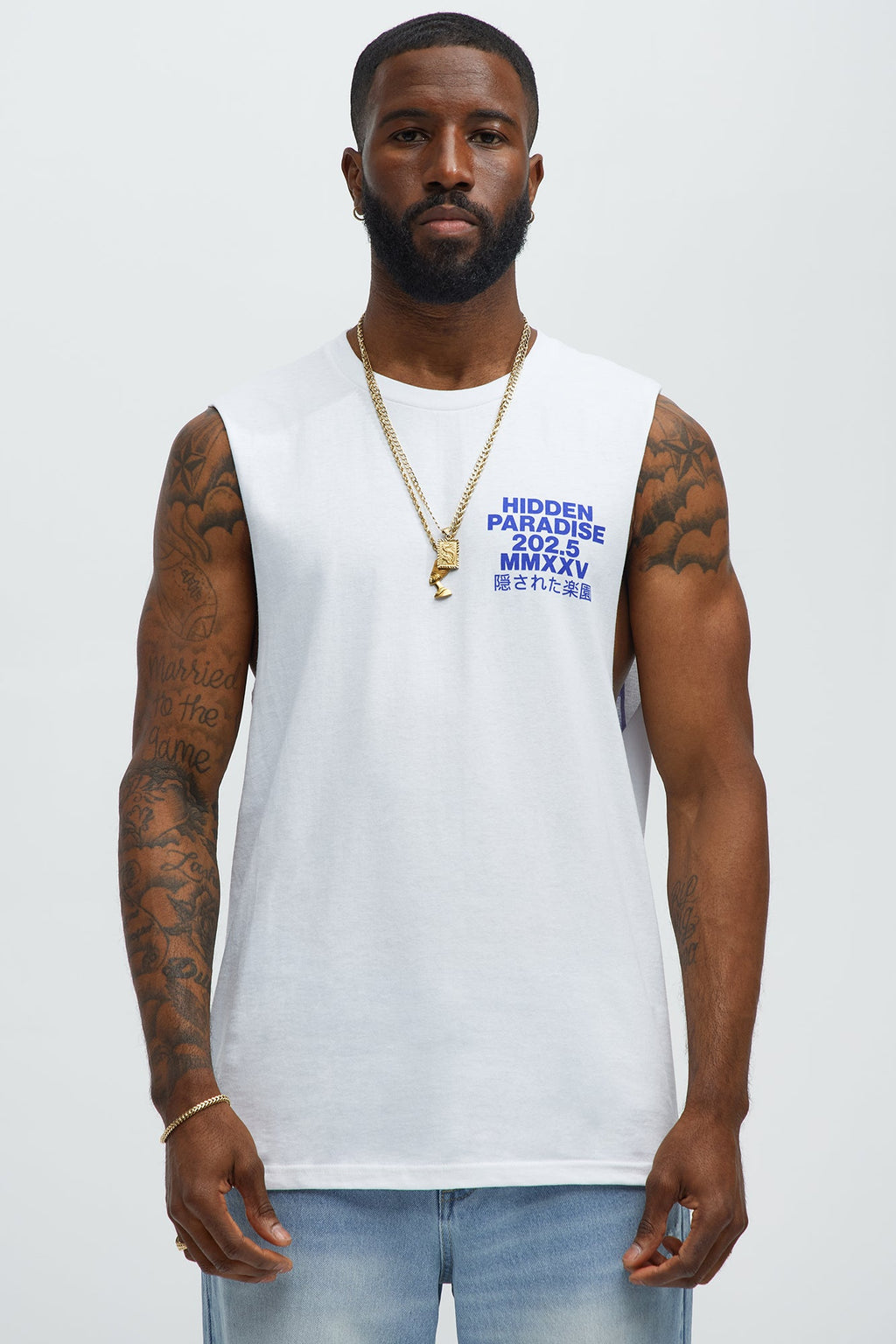 Hidden Paradise Muscle Tee - White