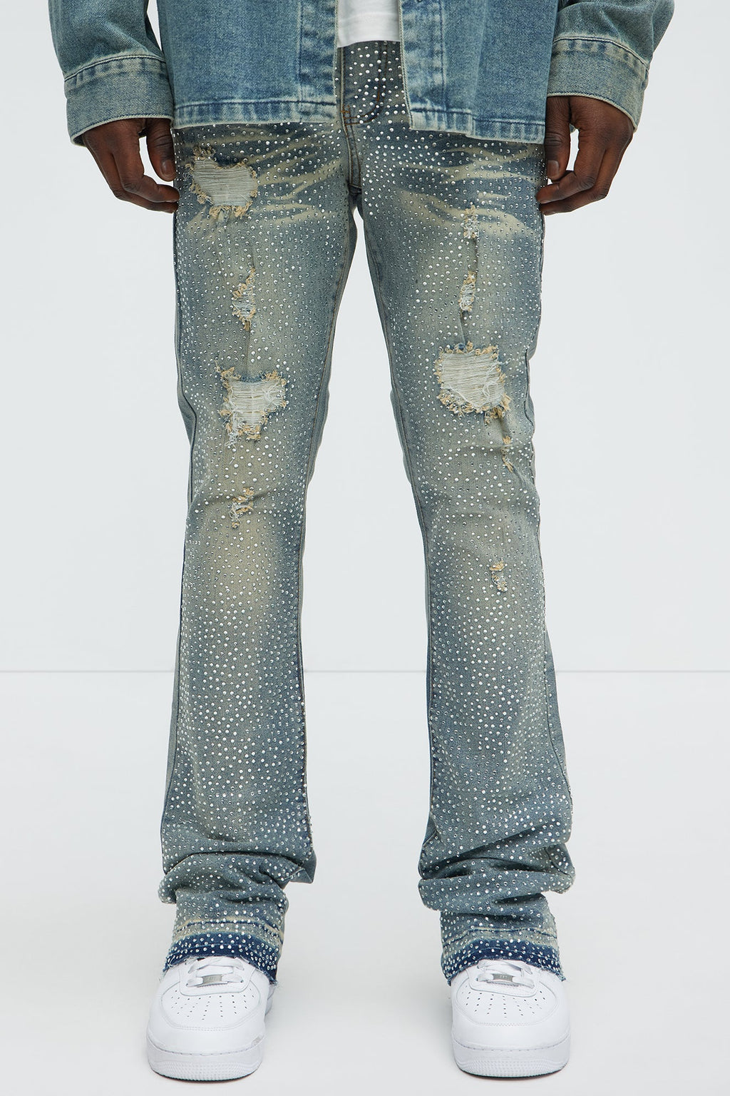 Stacked Skinny Flare On My Bling Distressed Jeans - Medium Blue Wash