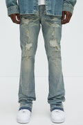 Stacked Skinny Flare On My Bling Distressed Jeans - Medium Blue Wash