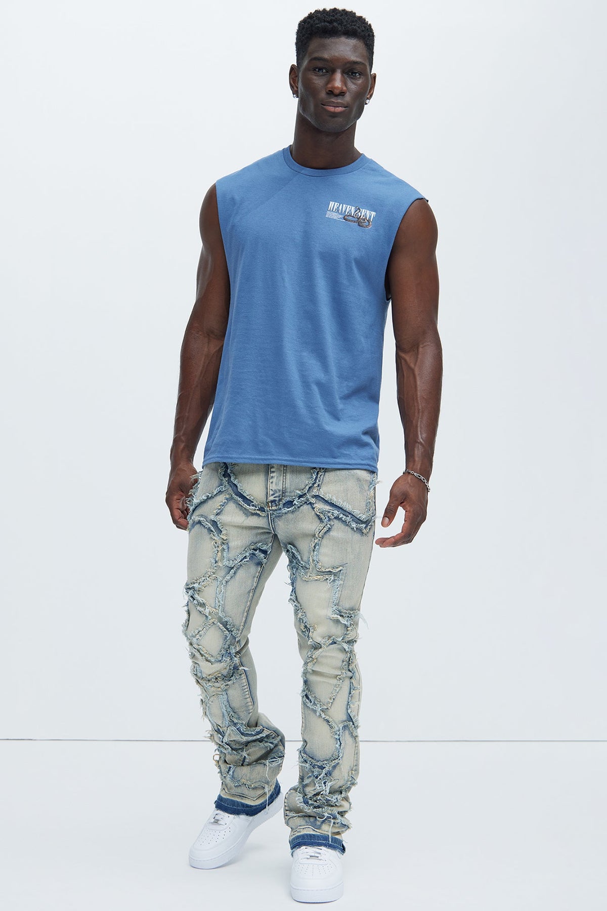 Fray All Ways Stacked Skinny Flare Jeans - Light Blue