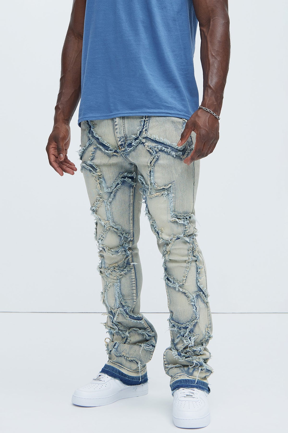Fray All Ways Stacked Skinny Flare Jeans - Light Blue