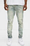 Graffiti Art Stacked Skinny Jeans - Light Wash