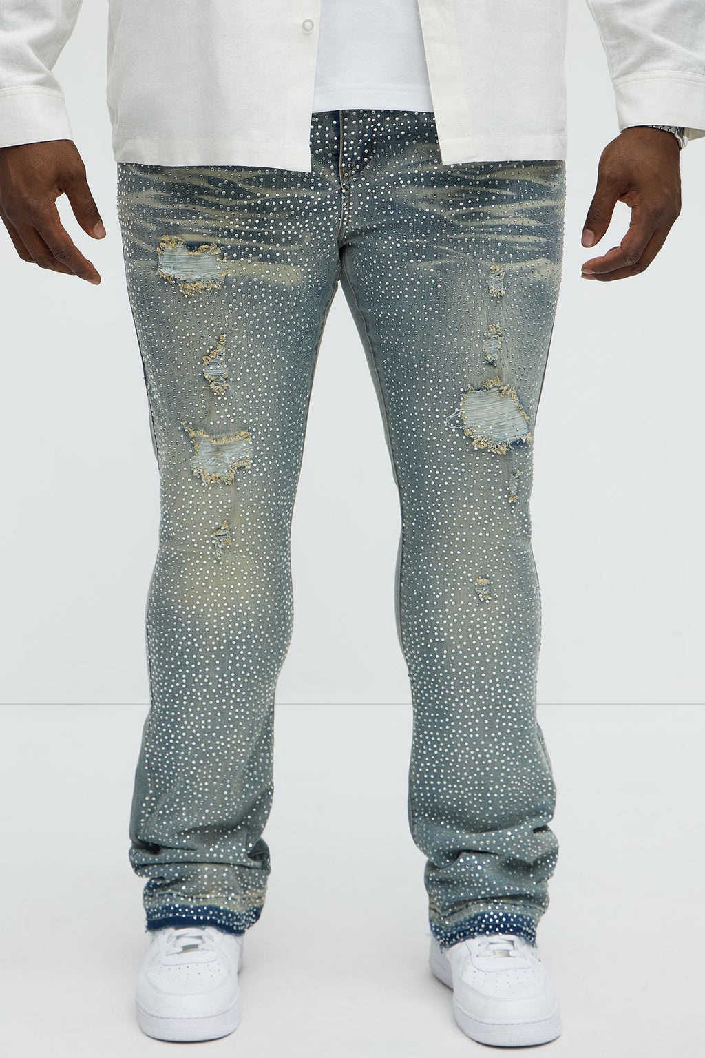Stacked Skinny Flare On My Bling Distressed Jeans - Medium Blue Wash